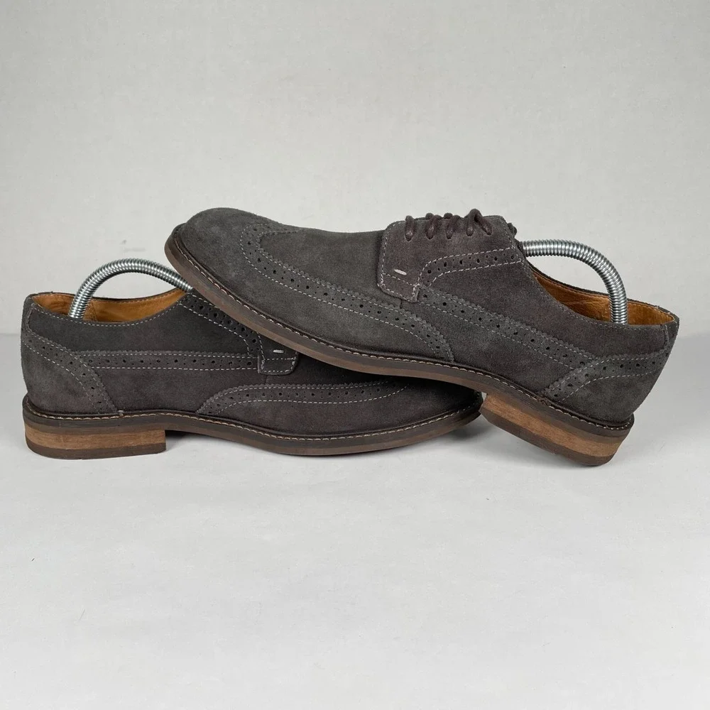Vionic Bruno Oxford Shoes Mens Size 8.5 Gray Suede Wingtip Lace Up Casual Dress